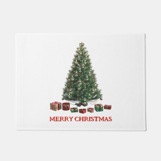 Prettig kerstfeest. Kerstboom (ontwerp 1) met cade Deurmat (Voorkant)
