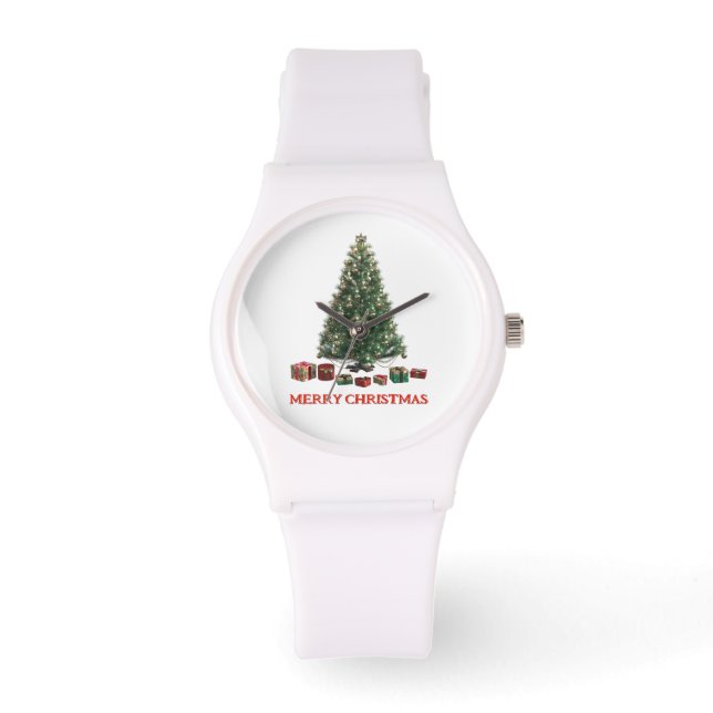 Prettig kerstfeest. Kerstboom (ontwerp 1) met cade Horloge (Voorkant)