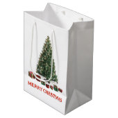 Prettig kerstfeest. Kerstboom (ontwerp 1) met cade Medium Cadeauzakje (Voorkant Gekanteld)