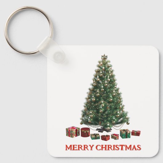 Prettig kerstfeest. Kerstboom (ontwerp 1) met cade Sleutelhanger (Voorkant)