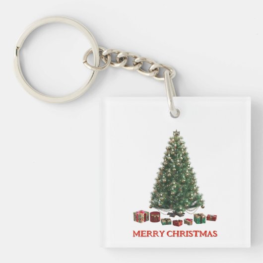 Prettig kerstfeest. Kerstboom (ontwerp 1) met cade Sleutelhanger (Voorkant)