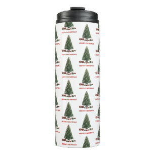 Prettig kerstfeest. Kerstboom (ontwerp 1) met cade Thermosbeker