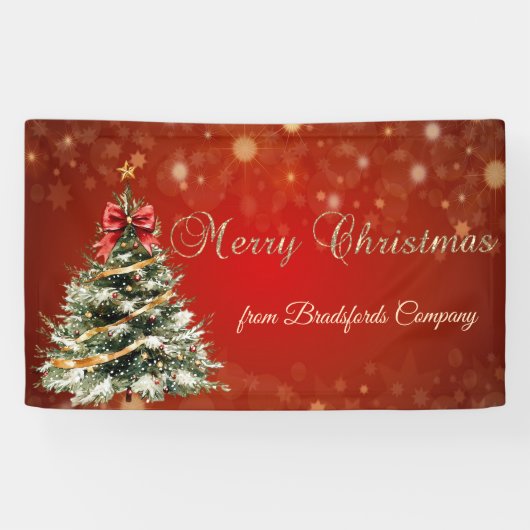 Prettig kerstfeest,Kerstboom,Rood Spandoek (Horizontaal)