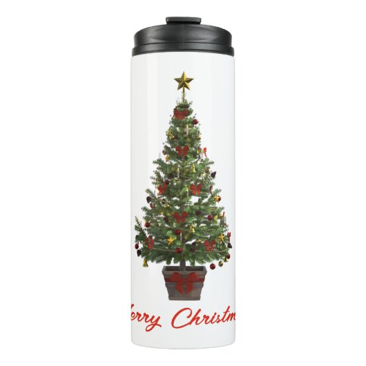 Prettig kerstfeest. Kerstboom Thermosbeker (Voorkant)