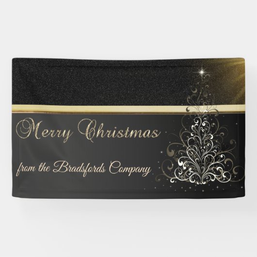 Prettig kerstfeest ,Kerstboom,Zwart,Bedrijf Spandoek (Horizontaal)