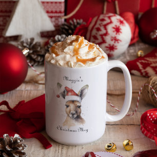 Prettig Kerstfeest, Kerstkangoeroe op maat Tweekleurige Koffiemok
