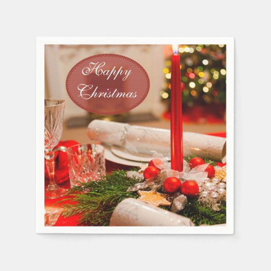 "Prettig Kerstfeest" Kerstknallers & Kaarsen Servetten (Voorkant)
