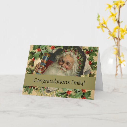 Prettig kerstfeest Kerstman Antiek klassiek Kaart (Gele Bloem)