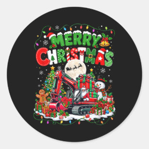 Prettig kerstfeest Kerstman bestuurt graafmachine Ronde Sticker