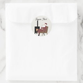 Prettig kerstfeest Kerstman bij de open haard Ronde Sticker