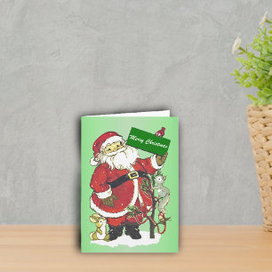 Prettig kerstfeest Kerstman Bosdieren Boom Sneeuw Feestdagen Kaart