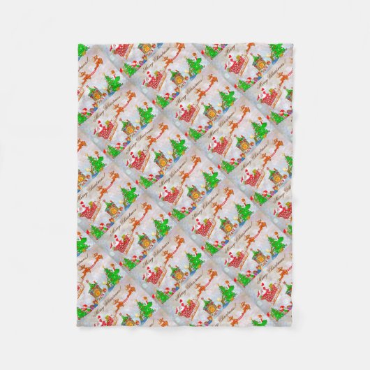 Prettig kerstfeest Kerstman brengt cadeaus Fleece Deken (Voorkant)