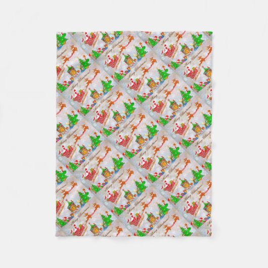 Prettig kerstfeest Kerstman brengt cadeaus Fleece Deken (Voorkant)