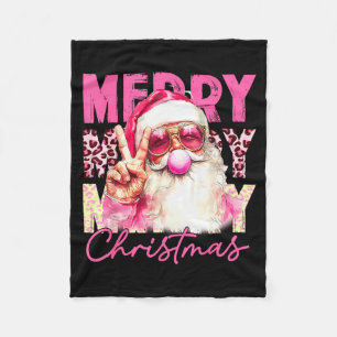 Prettig kerstfeest Kerstman Bubble Gum Roze Kerstm Fleece Deken
