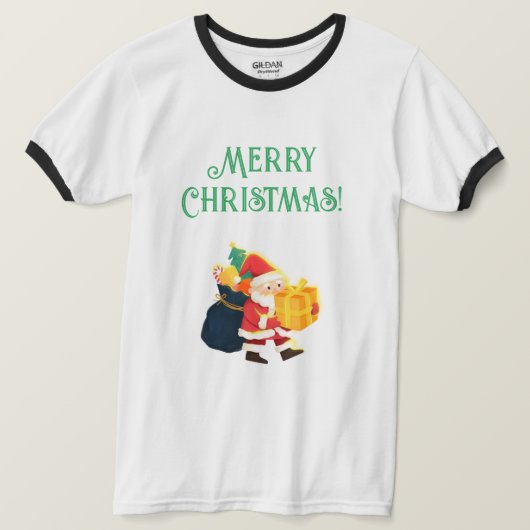 Prettig Kerstfeest Kerstman Cadeaus Ringer T-shirt (Design voorkant)