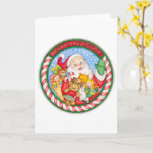 Prettig kerstfeest Kerstman Cirkel Kaart (Gele Bloem)