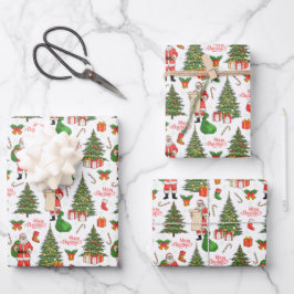 Prettig kerstfeest Kerstman controleert zijn lijst Inpakpapier Vel