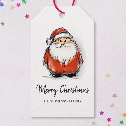Prettig kerstfeest Kerstman Cute schetsillustratie Cadeaulabel