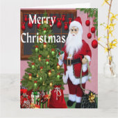 Prettig kerstfeest Kerstman en kerstboom      Kaart (Gele Bloem)