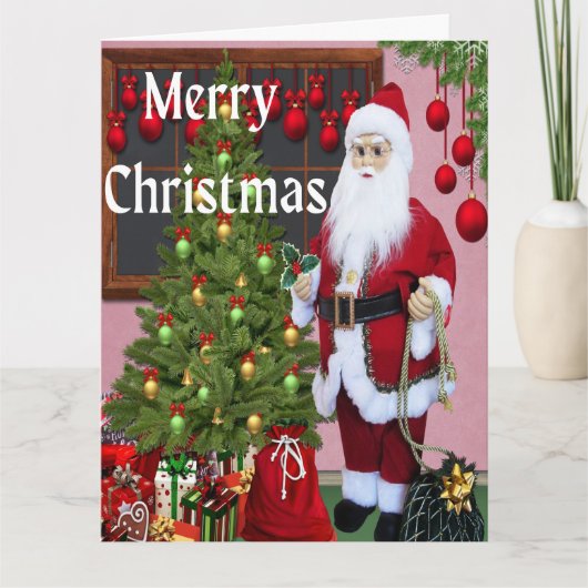 Prettig kerstfeest Kerstman en kerstboom      Kaart (Voorkant)
