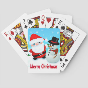 Prettig kerstfeest, Kerstman en Sneeuwman  Pokerkaarten
