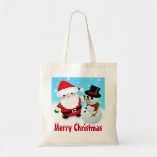 Prettig kerstfeest, Kerstman en Sneeuwman Tote Bag