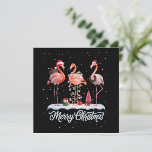 Prettig kerstfeest Kerstman Flamingo Licht Sneeuw Feestdagenkaart