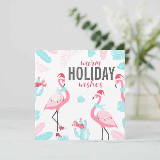 Prettig kerstfeest Kerstman Flamingo Vakantie Foto Feestdagenkaart (Staand voorkant)