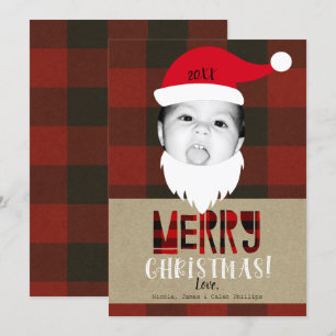 Prettig kerstfeest Kerstman Gezicht Schattige Foto Kaart
