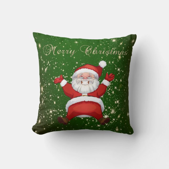 Prettig kerstfeest,Kerstman,Glimp,S Groen Kussen (Voorkant)