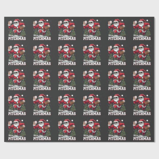 Prettig Kerstfeest Kerstman Honkbal Liefhebber Cadeaupapier (Vlak)