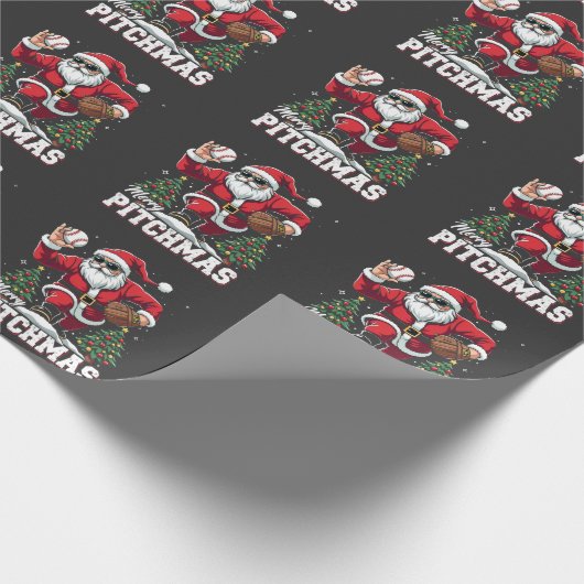 Prettig Kerstfeest Kerstman Honkbal Liefhebber Cadeaupapier (Hoek)