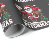 Prettig Kerstfeest Kerstman Honkbal Liefhebber Cadeaupapier (Rol Hoek)