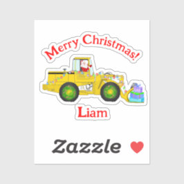 Prettig kerstfeest Kerstman in bulldozer brengt ca Sticker