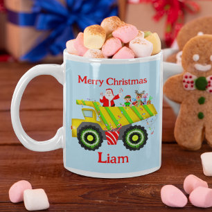 Prettig kerstfeest Kerstman in kiepwagen Personali Koffiemok