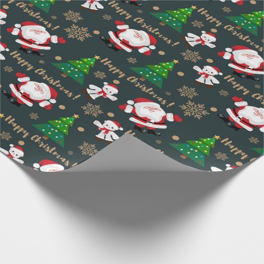 Prettig kerstfeest, Kerstman, Kerstboom, Beer Cadeaupapier (Hoek)