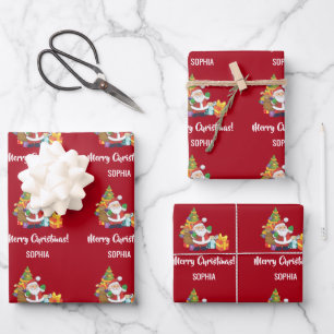 Prettig kerstfeest Kerstman Kerstboom Cadeaus Pers Inpakpapier Vel