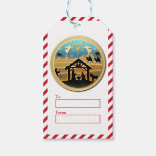 Prettig kerstfeest, Kerstman Kerststal scène Cadeaulabel