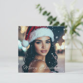 Prettig kerstfeest - Kerstman Meisje -  Kaart (Staand voorkant)