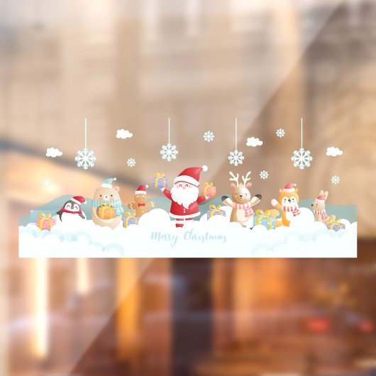 Prettig kerstfeest Kerstman Met Helpers Raamsticker (Vel 2)