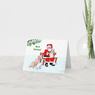 Prettig kerstfeest! Kerstman met Kat en Hond Kaart