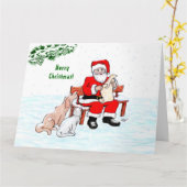 Prettig kerstfeest! Kerstman met Kat en Hond Kaart (Gele Bloem)