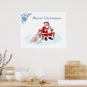 Prettig kerstfeest - kerstman met kat en hond poster (Keuken)