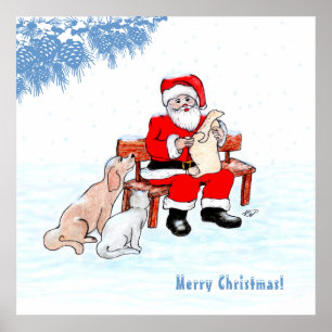 Prettig kerstfeest - Kerstman met kat en hond Poster