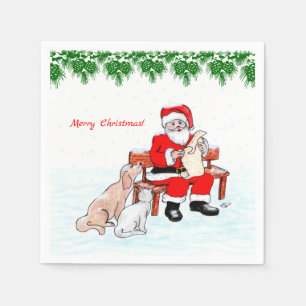 Prettig kerstfeest - Kerstman met Kat en Hond Servet
