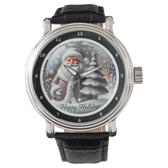Prettig kerstfeest Kerstman met kerstboom Horloge (Voorkant)