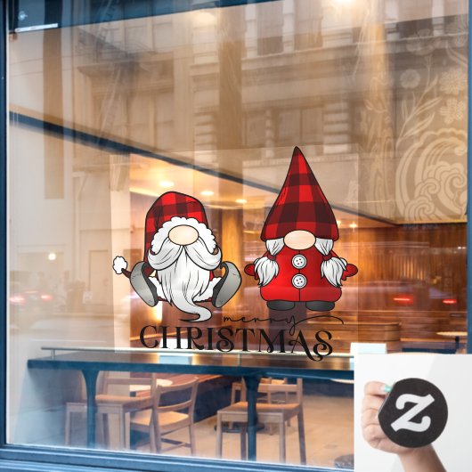 Prettig kerstfeest Kerstman Mevrouw Claus Gnome Za Raamsticker (Cafe Raam)