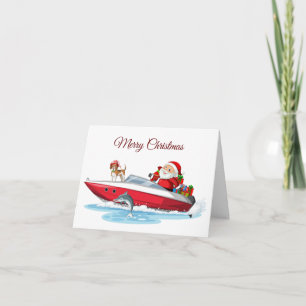 Prettig kerstfeest Kerstman op de boot met hond  Kaart