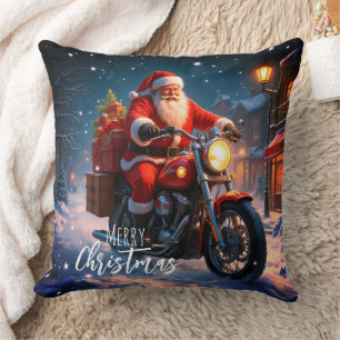 Prettig kerstfeest Kerstman op motor Kussen