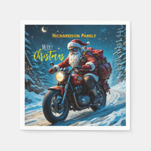 Prettig kerstfeest Kerstman op motor  Servet